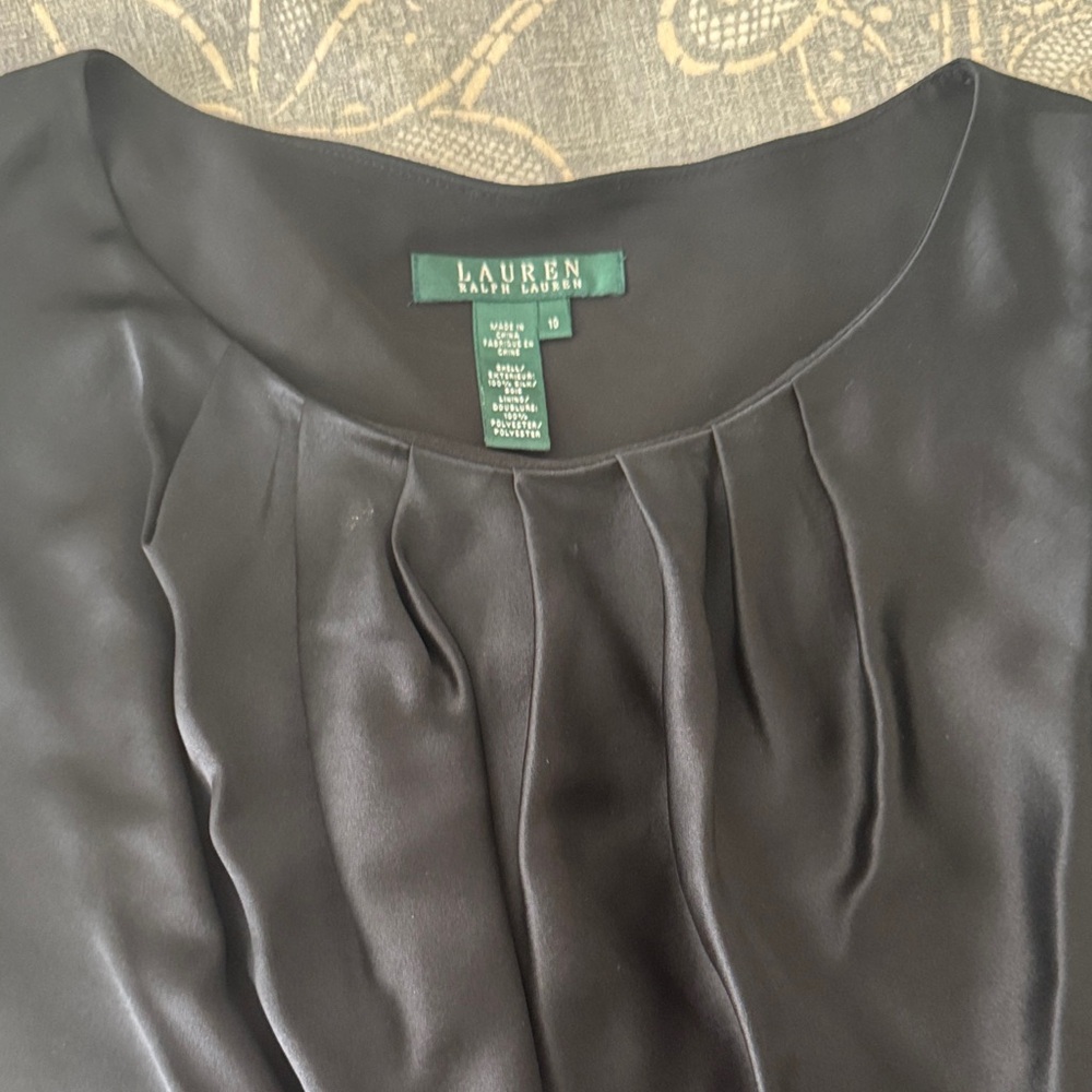 Lauren Ralph Lauren Black Pleated Front Blouse